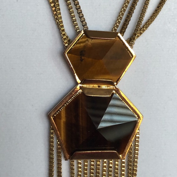 REDUCED Vincent Camuto Tigers Eye Gemstones Fancy Cut Gold Chain Necklace - Picture 5 of 8